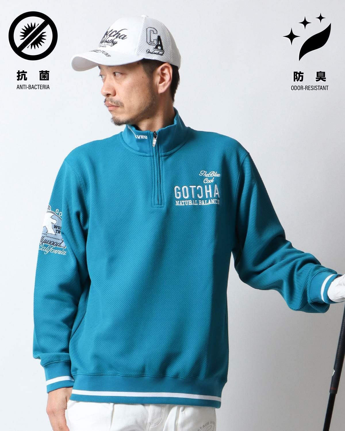 GOTCHA GOLF] 抗菌防臭 さがら 刺繍 ハーフジップ トレーナー | PEET