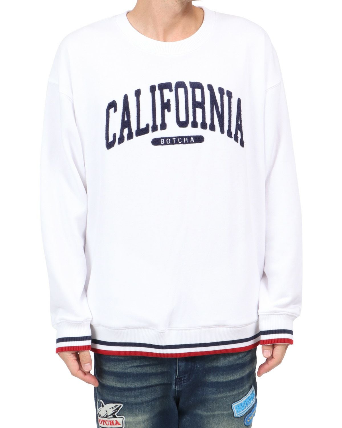 ホワイト：180cm67kg(Lサイズ着用)