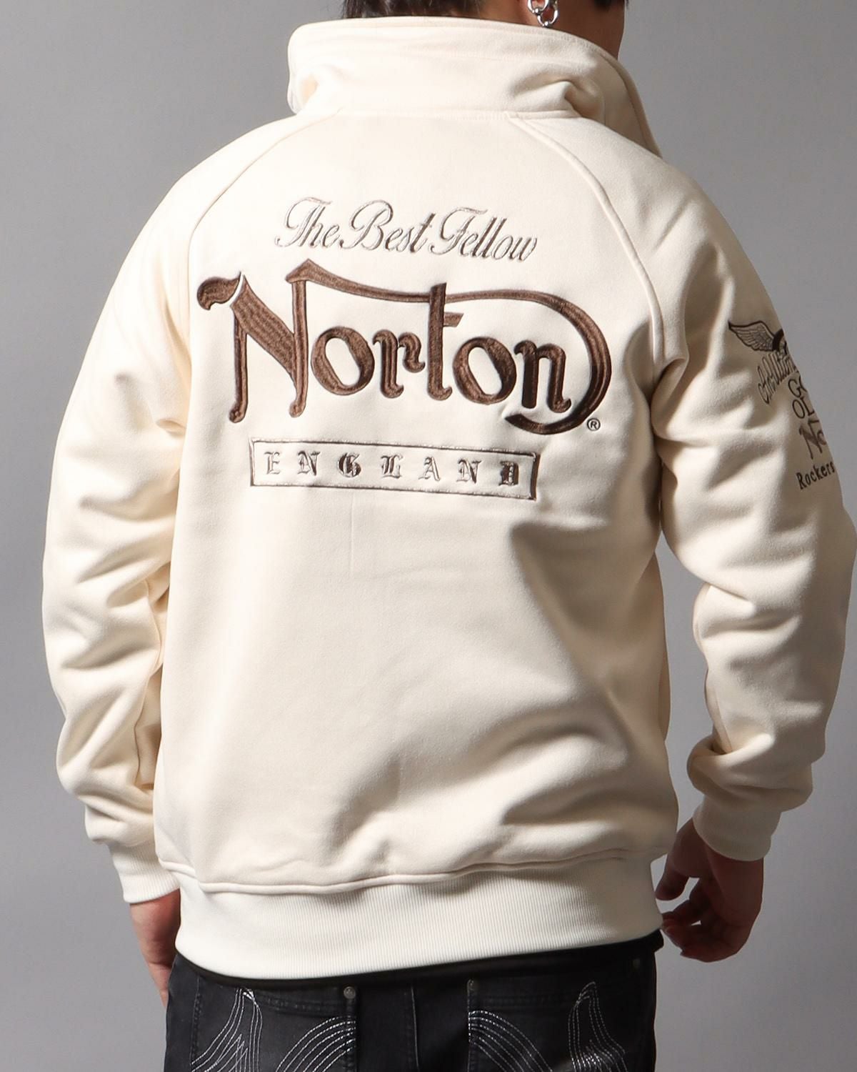 【美品】Norton ボアライニング カジュアルジャケット刺繍デザイン刺繍ロゴＬ Norton] 裏ボア モイスト スウェード ボリューム ジャケット | PEET