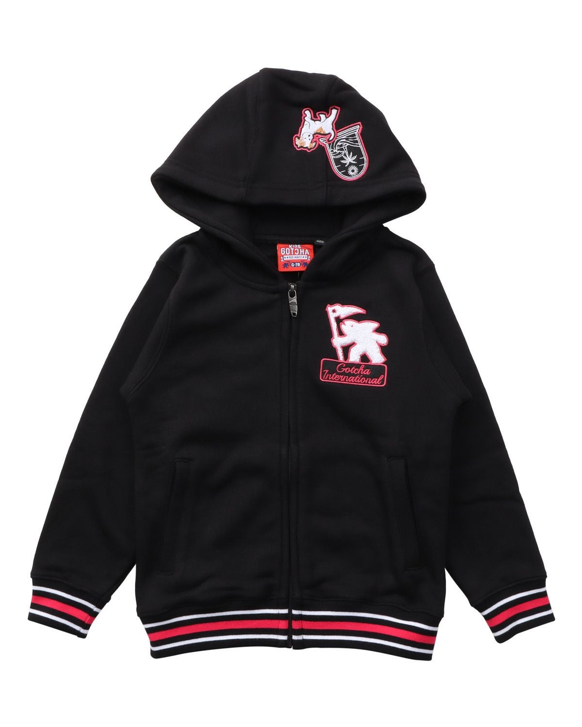 GOTCHA] KIDS リブ ライン ワッペン フルジップ パーカー | PEET