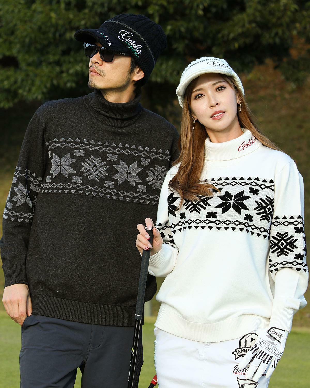 GOTCHA GOLF] ウォッシャブル 雪柄 ジャカード タートルネック