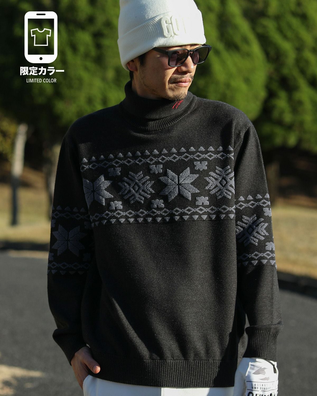 GOTCHA GOLF] ウォッシャブル 雪柄 ジャカード タートルネック