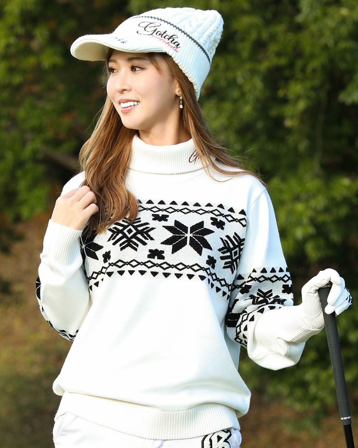 GOTCHA GOLF] ウォッシャブル 雪柄 ジャカード タートルネック