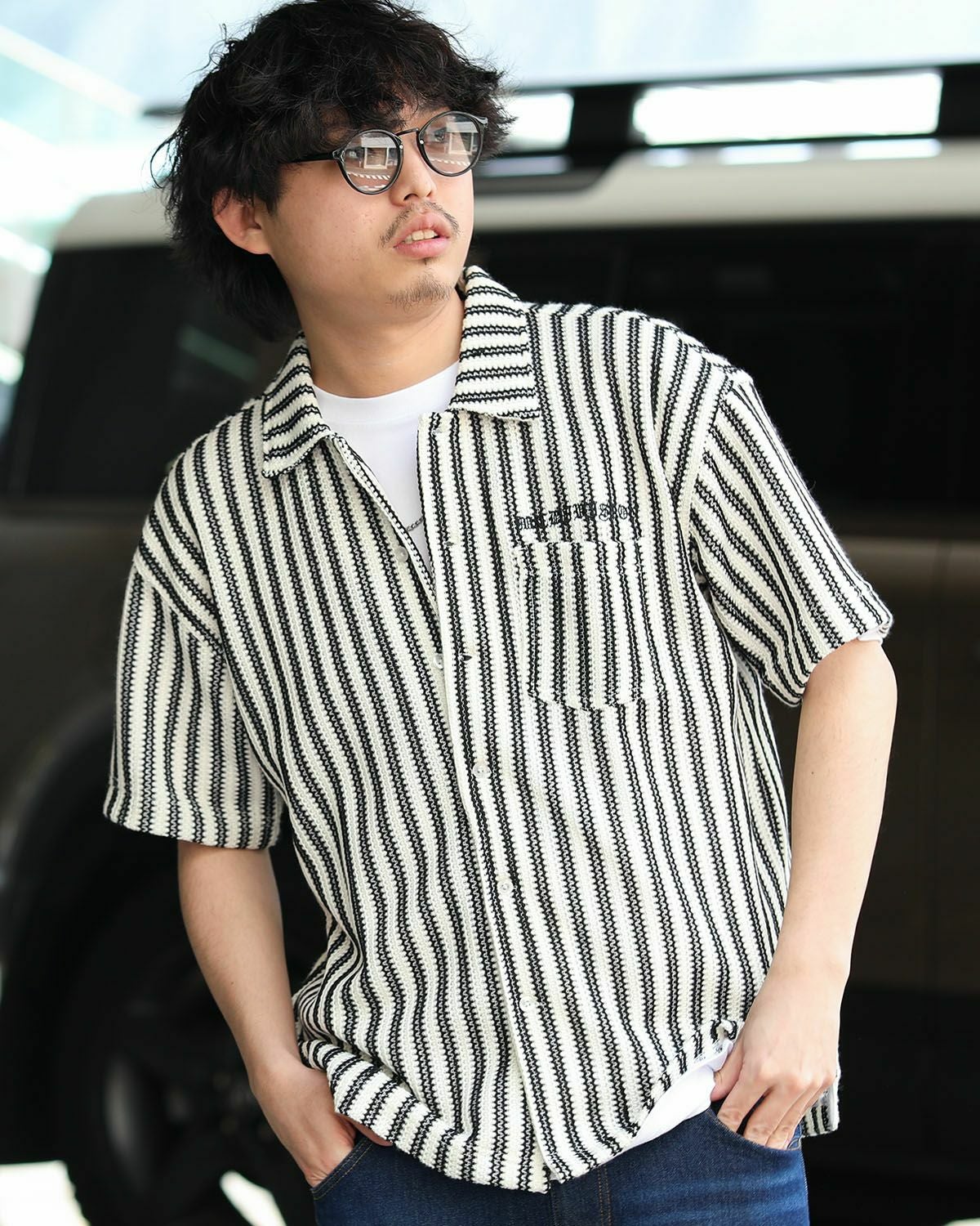 MCD] ウォッシャブル ドロップショルダー ニット ストライプ 半袖