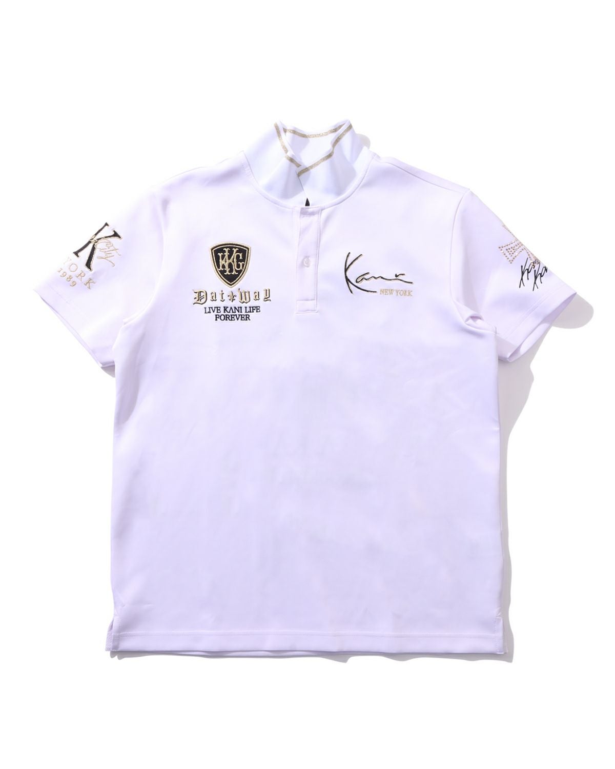 Y32® GOLD ゴルフシャツ ホワイト Karl Kani GOLF] スムース プレミアム シャイニング ゴールド MAX