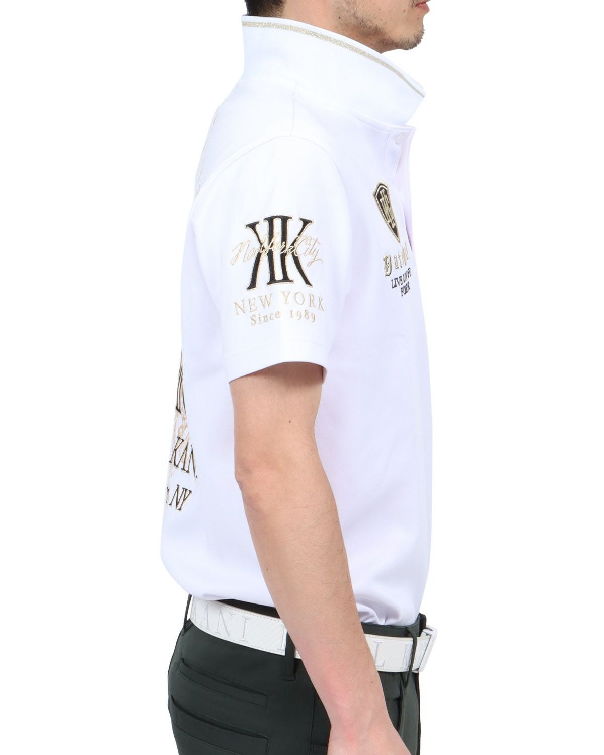 Y32® GOLD ゴルフシャツ ホワイト Karl Kani GOLF] スムース プレミアム シャイニング ゴールド MAX