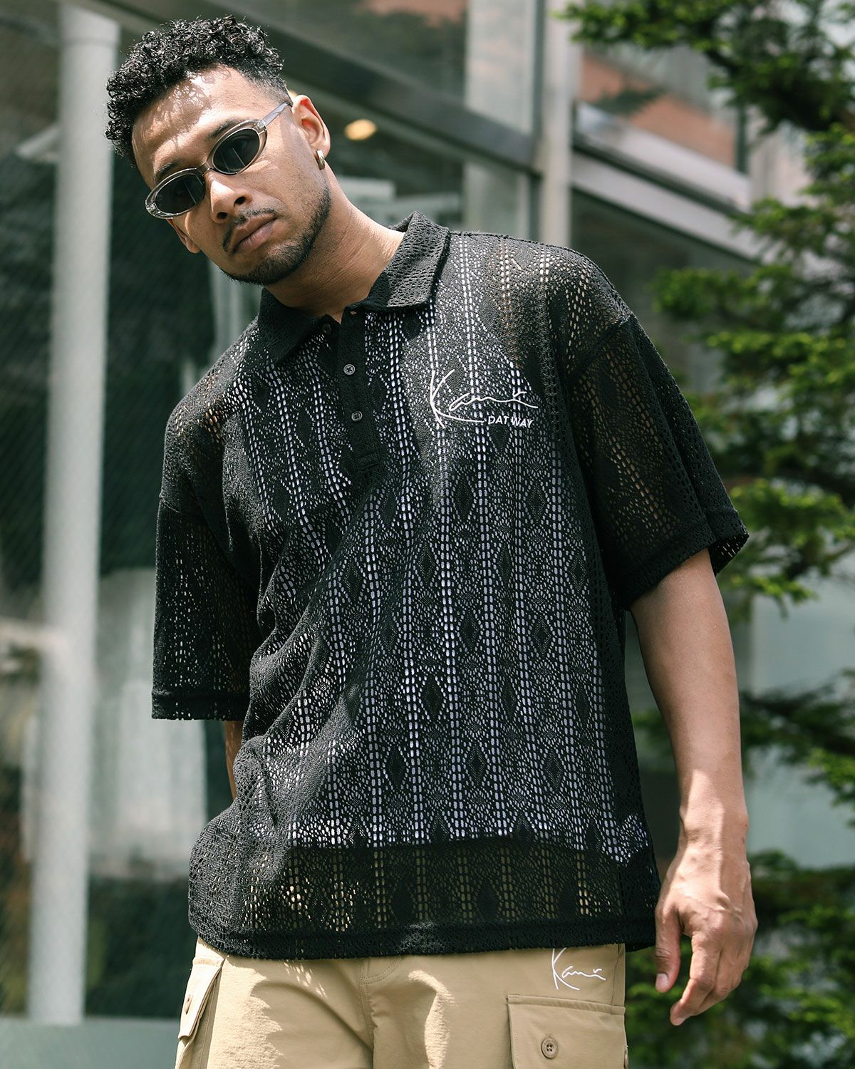 Karl Kani] ウォッシャブル ドロップショルダー 半袖 ニット ポロ
