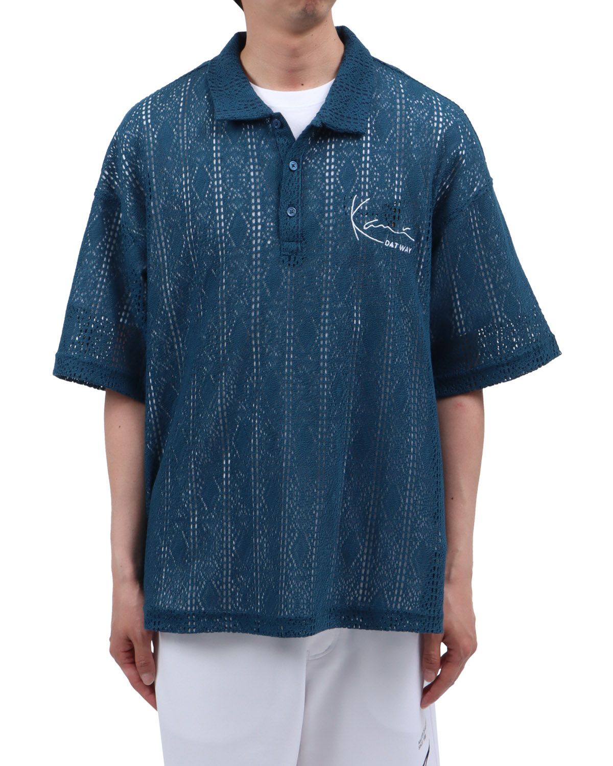 Karl Kani] ウォッシャブル ドロップショルダー 半袖 ニット ポロ