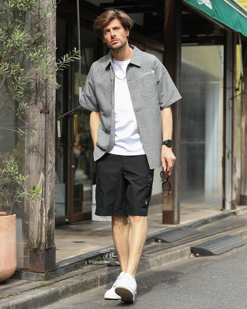 チャコール：183cm70kg(Lサイズ着用)