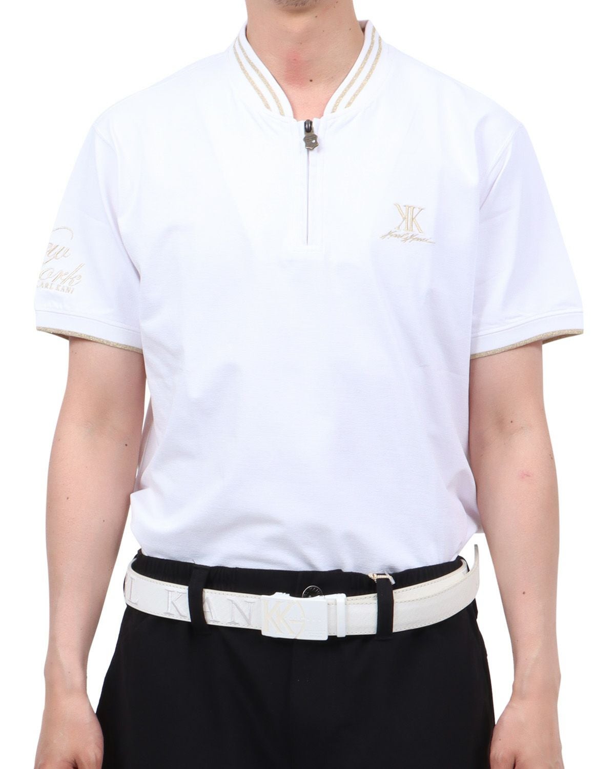 Karl Kani GOLF] ハイブリッド 多機能 衿リブ ハーフジップ ポロシャツ