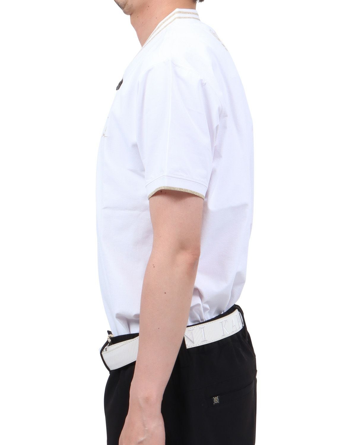 Karl Kani GOLF] ハイブリッド 多機能 衿リブ ハーフジップ ポロシャツ