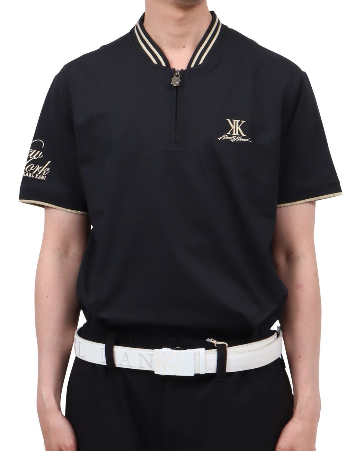 Karl Kani GOLF] ハイブリッド 多機能 衿リブ ハーフジップ ポロシャツ