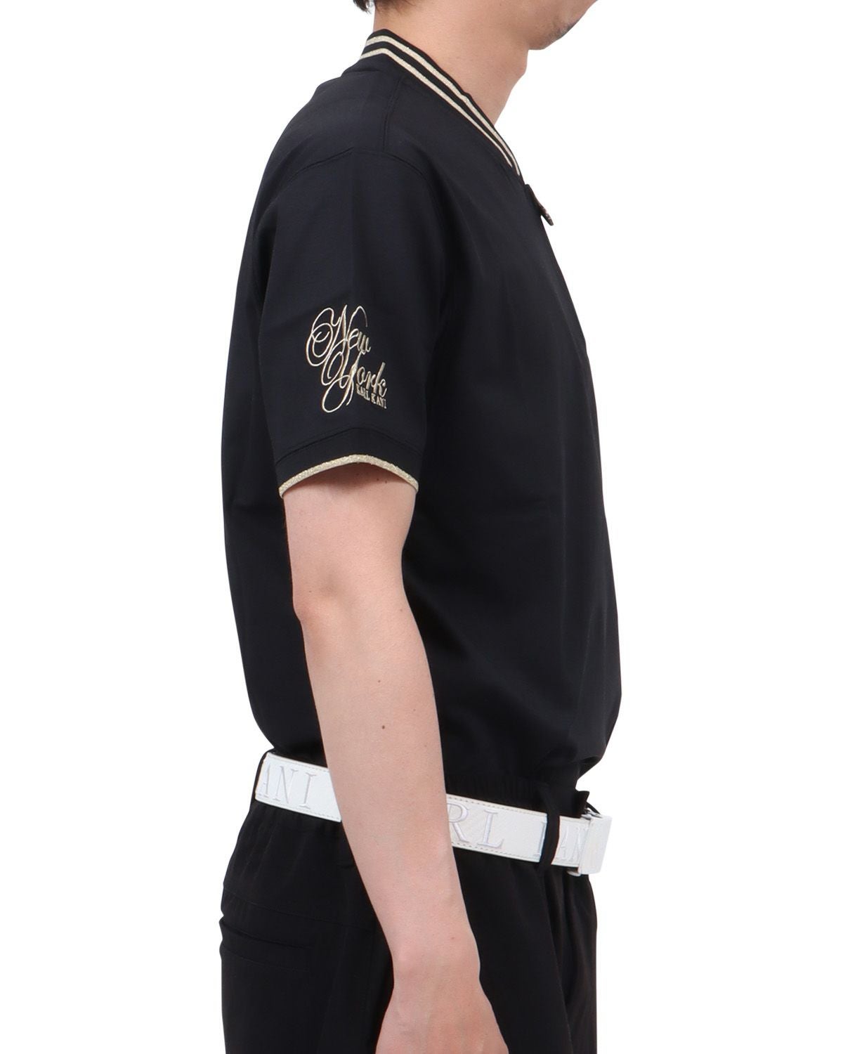 Karl Kani GOLF] ハイブリッド 多機能 衿リブ ハーフジップ ポロシャツ