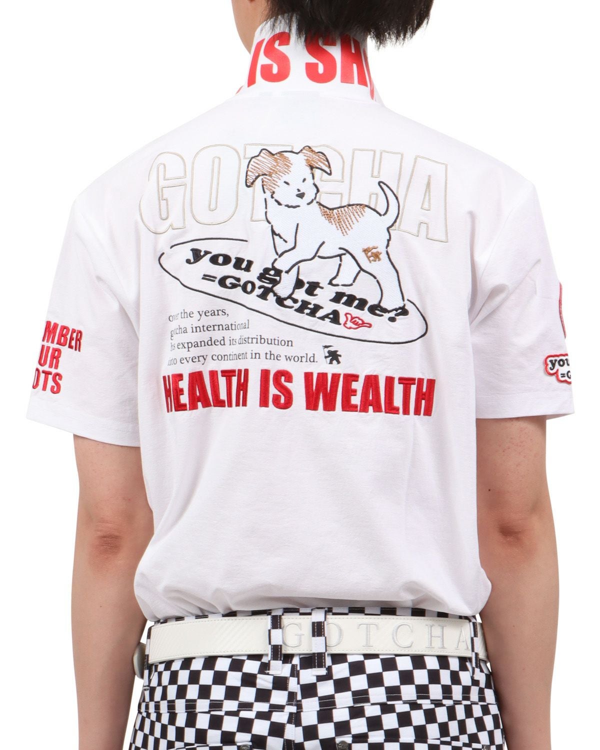 ホワイト：174cm62kg(Lサイズ着用)