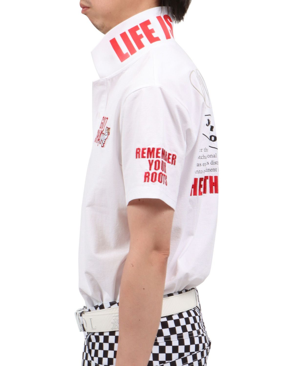 ホワイト：174cm62kg(Lサイズ着用)