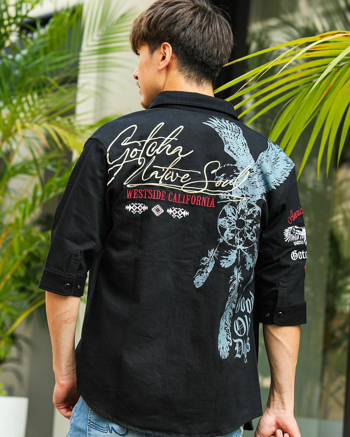 GOTCHA] ストレッチ バック イーグル 5分袖 シャツ | PEET ONLINE STORE