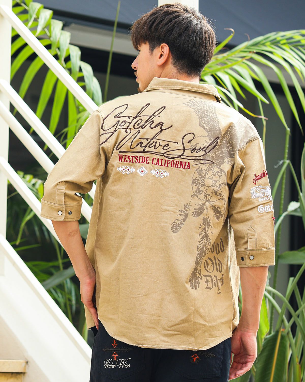 GOTCHA] ストレッチ バック イーグル 5分袖 シャツ | PEET ONLINE STORE