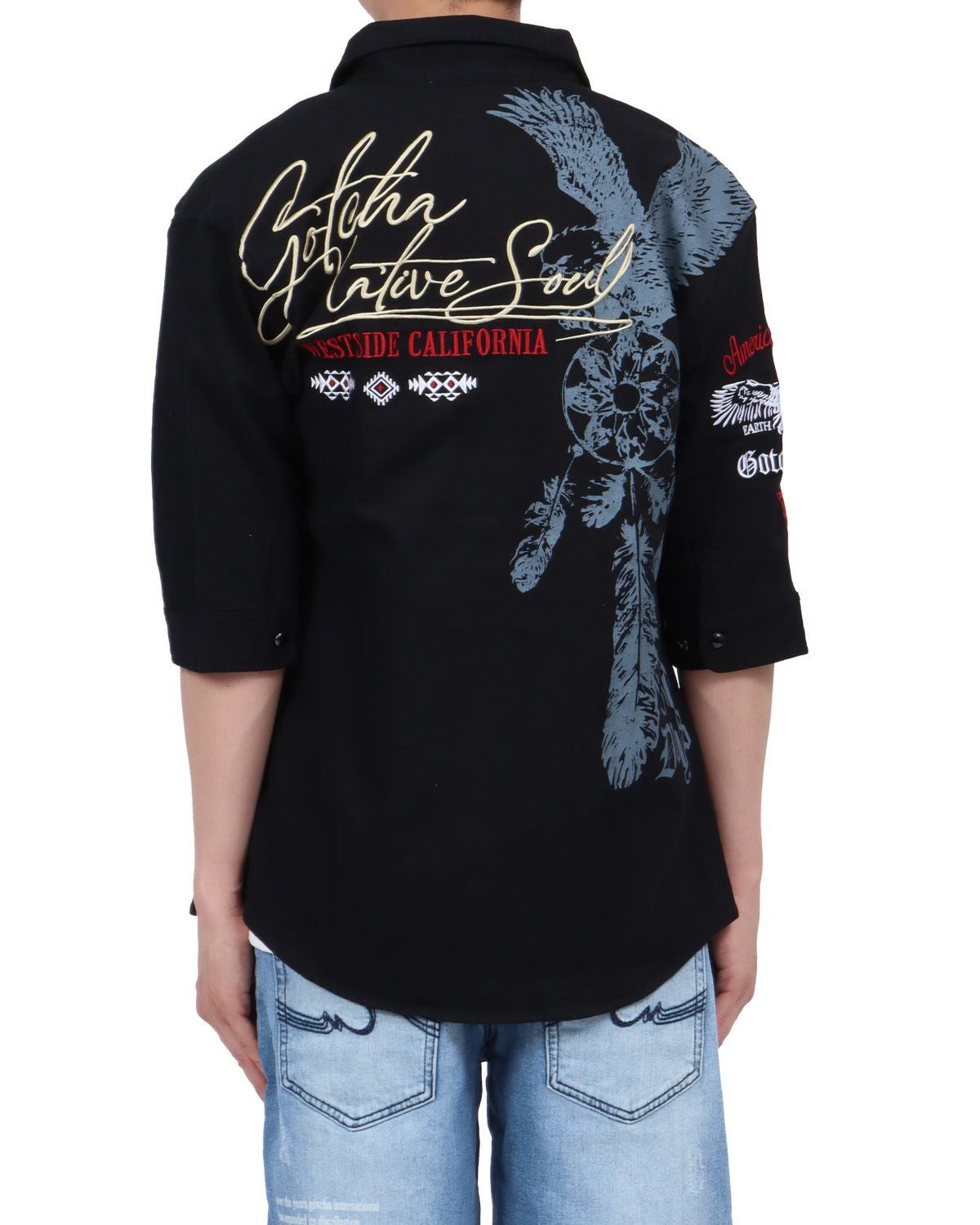 GOTCHA] ストレッチ バック イーグル 5分袖 シャツ | PEET ONLINE STORE