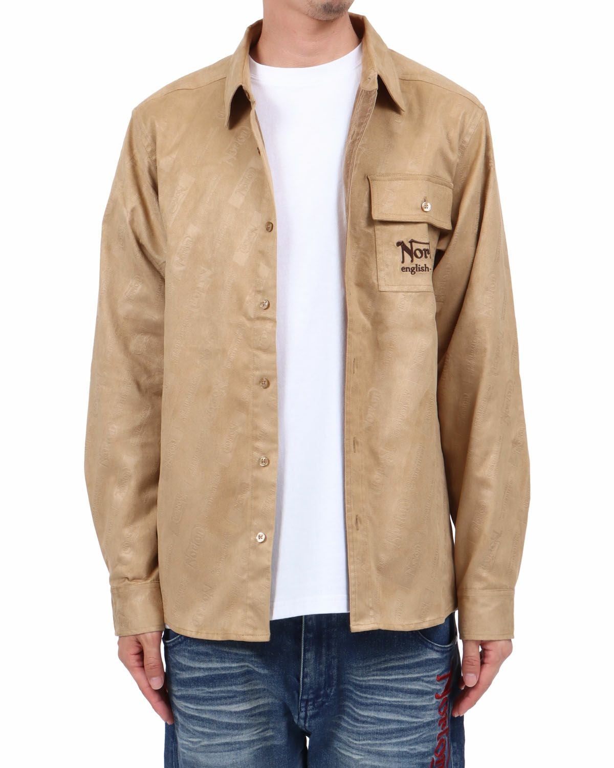 ベージュ：174cm62kg(Lサイズ着用)