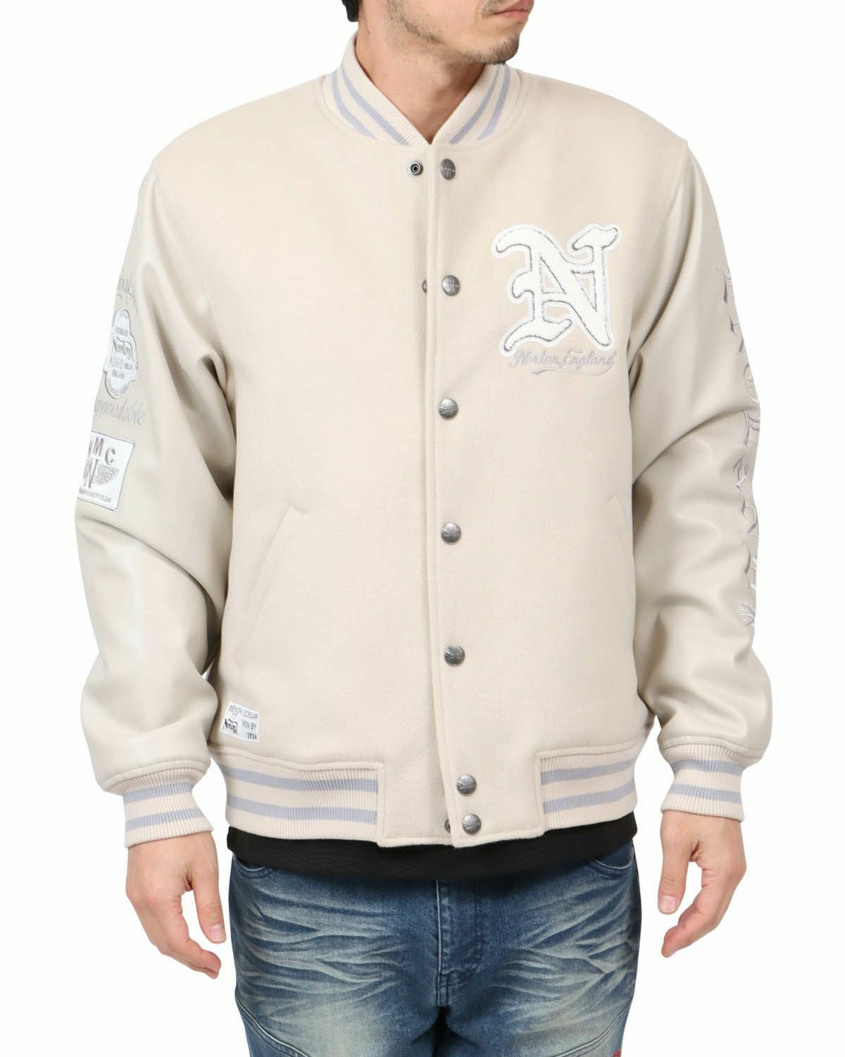 オフホワイト：180cm67kg(Lサイズ着用)