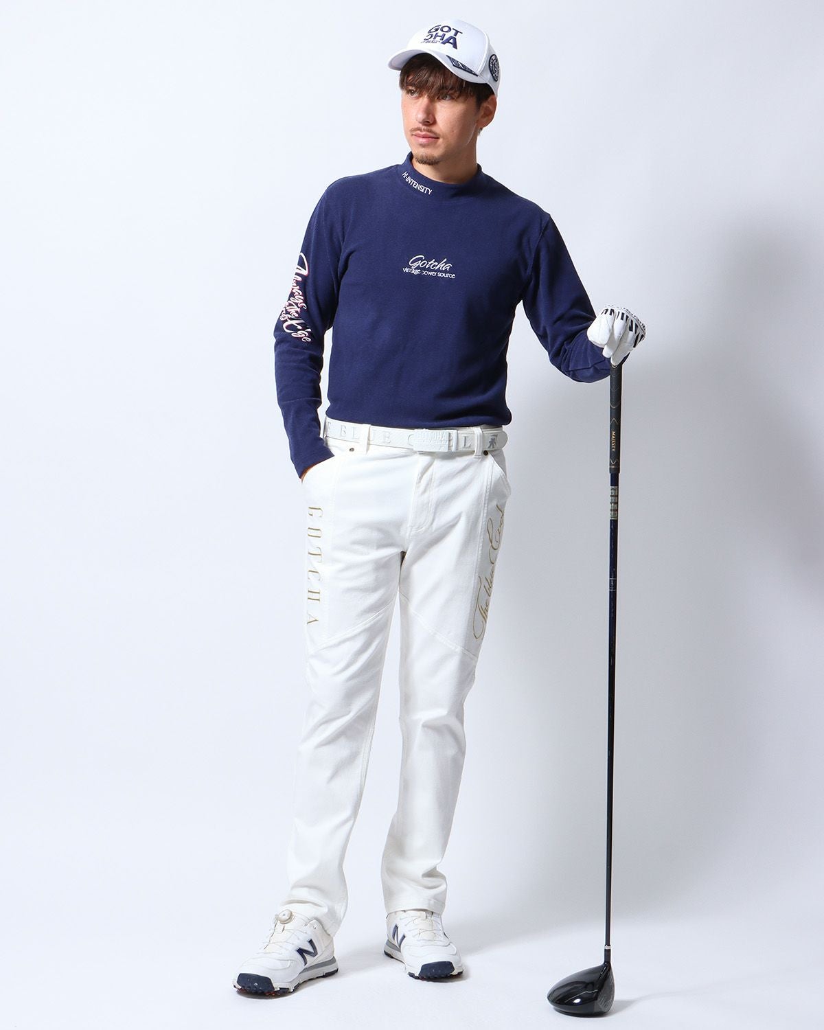 【極美品】PAPAS+ ゴルフスラックスパンツ 刺繍ロゴ 希少モデル 50 PAPAS PLUS GOLF (パパスプラスゴルフ) ゴルフパンツ ネイビー サイズ