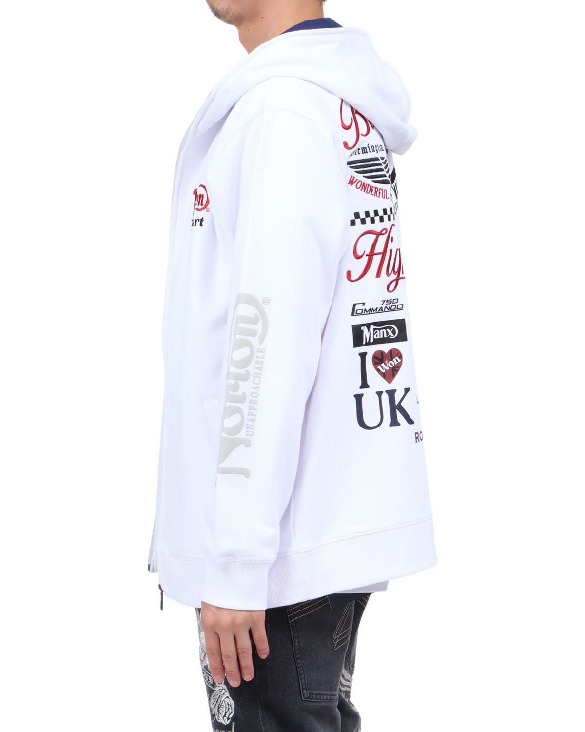 ホワイト：174cm62kg(Lサイズ着用)