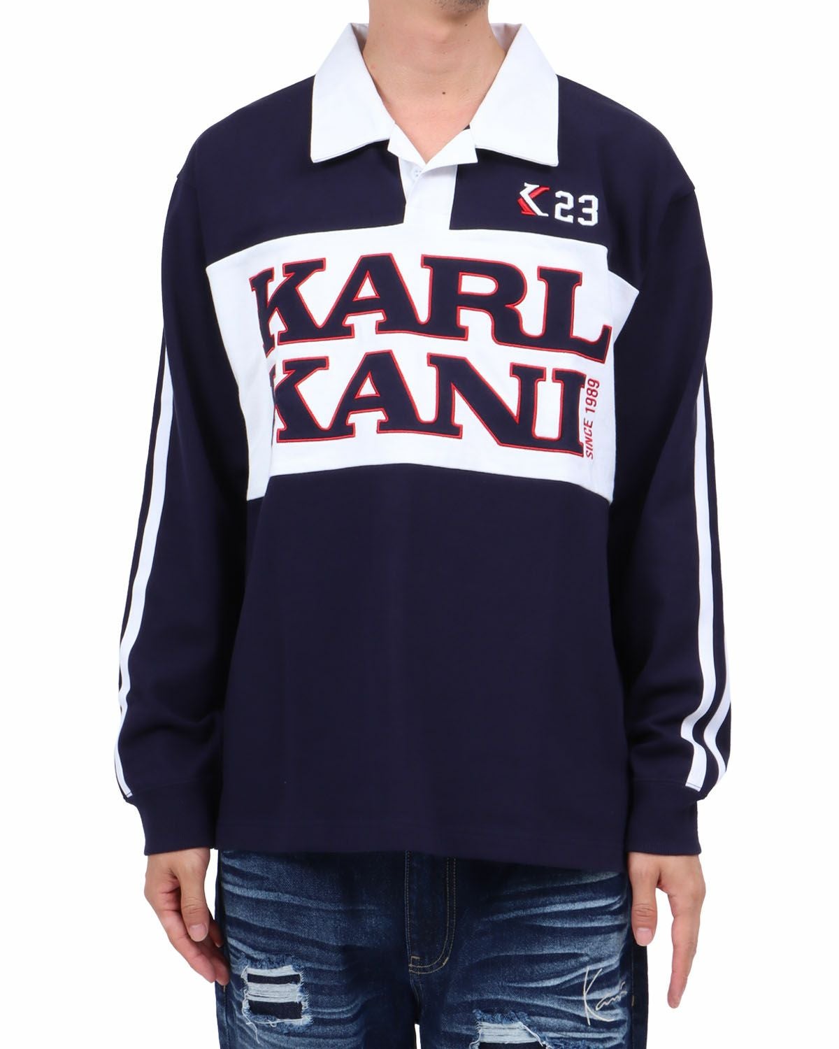 ネイビー：174cm62kg(Lサイズ着用)