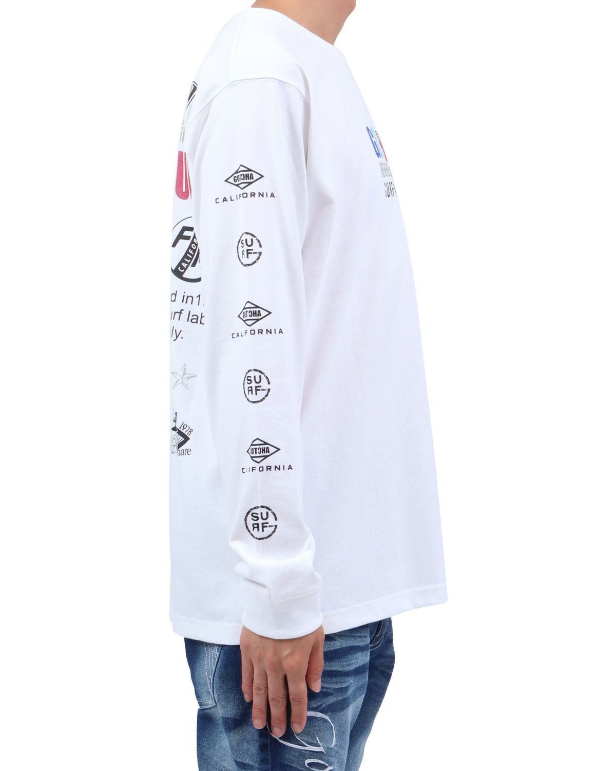 ホワイト：174cm62kg(Lサイズ着用)