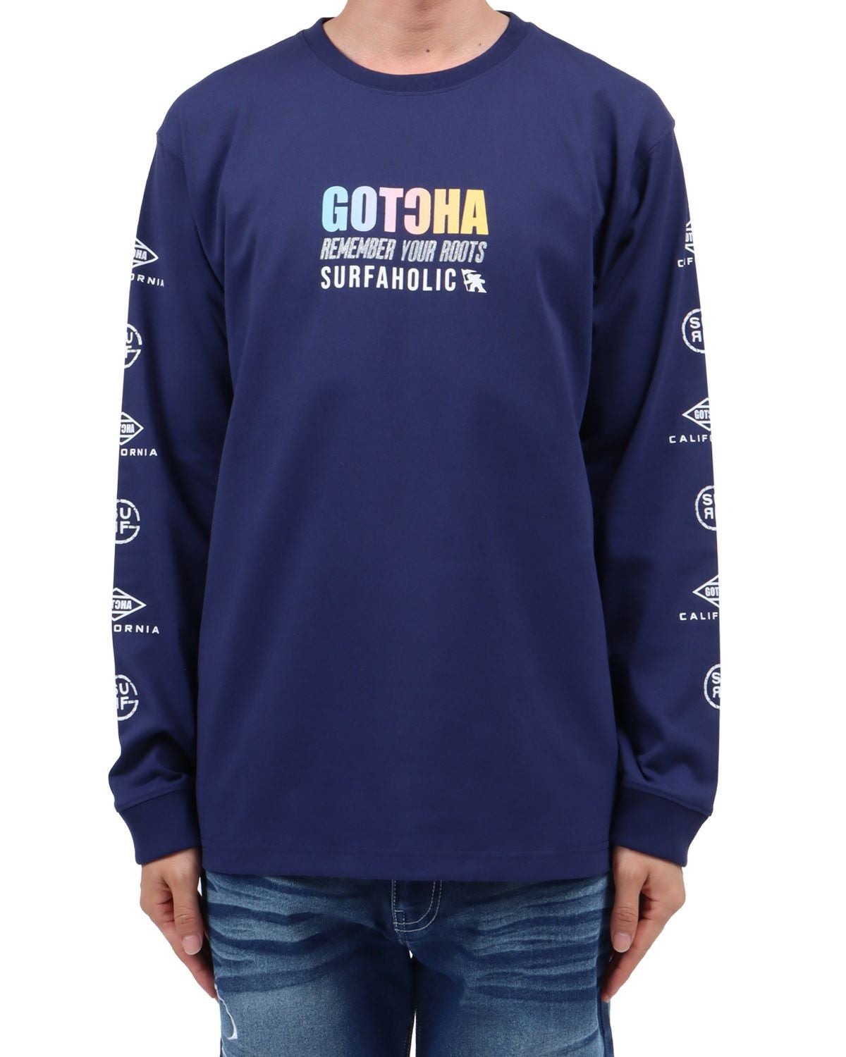 ネイビー：174cm62kg(Lサイズ着用)