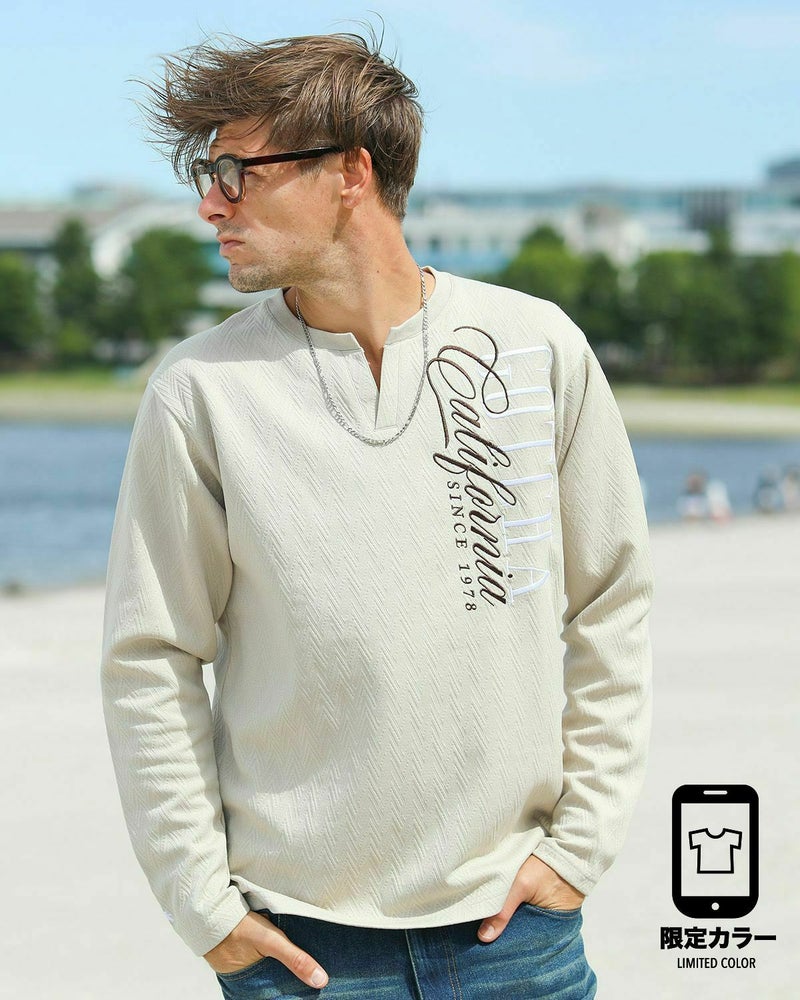 ベージュ：183cm/70kg(Lサイズ着用)