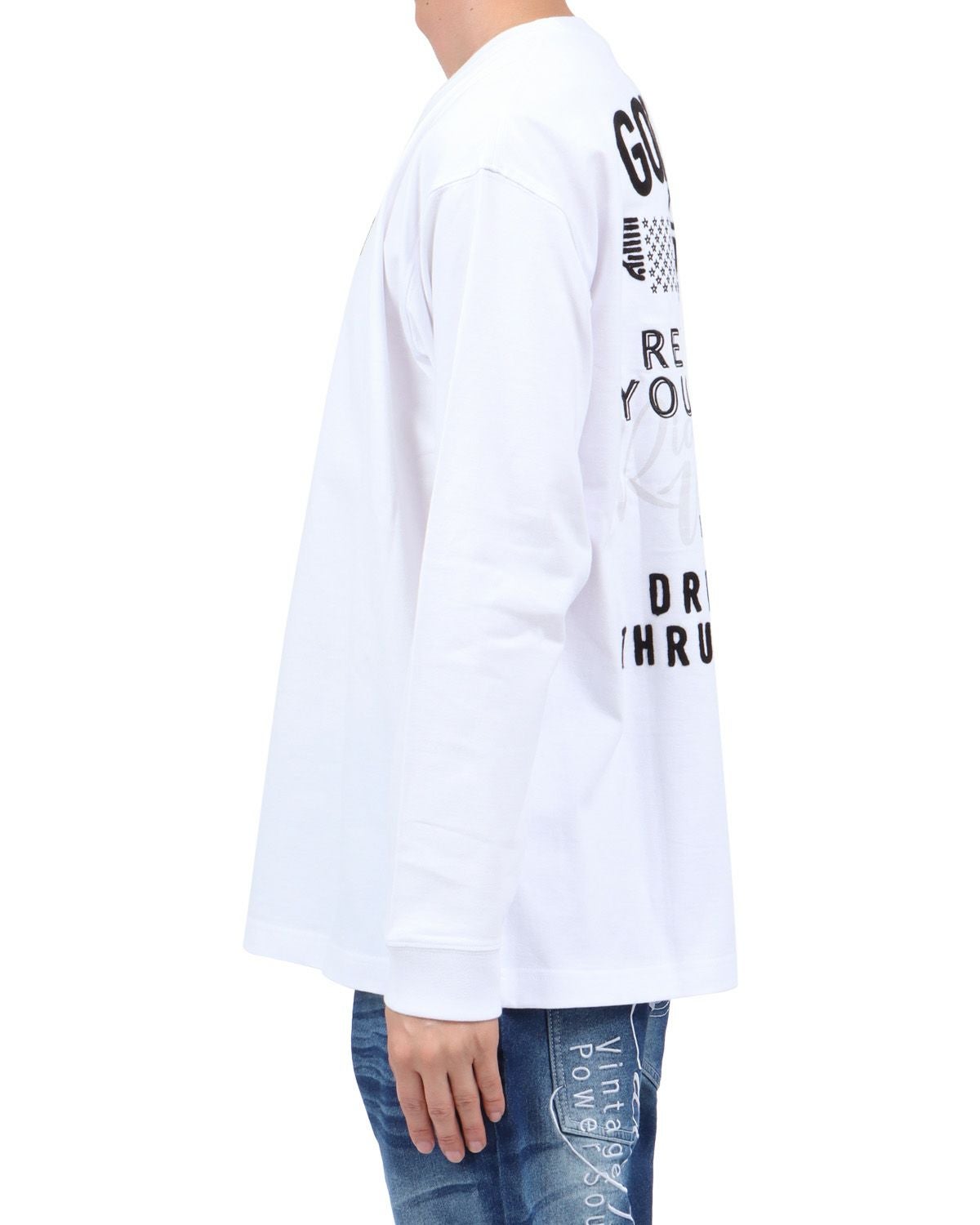 ホワイト：174cm62kg(Lサイズ着用)