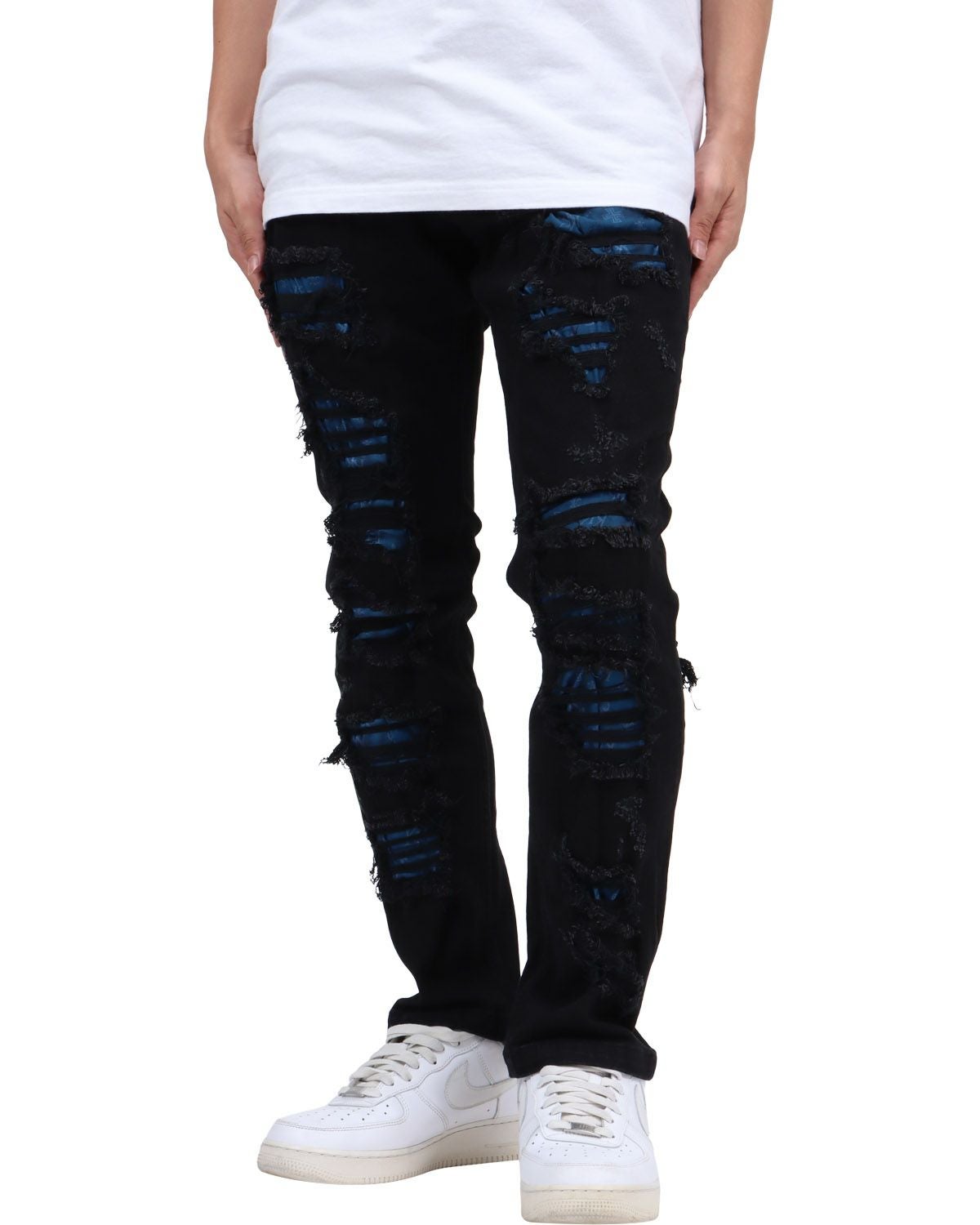 カールカナイ　エアリー　ガムストレッチ　ダマスク　パンツ　40 ブルー Karl Kani] ストレッチ ブルー ダメージ ブラック デニムパンツ | PEET