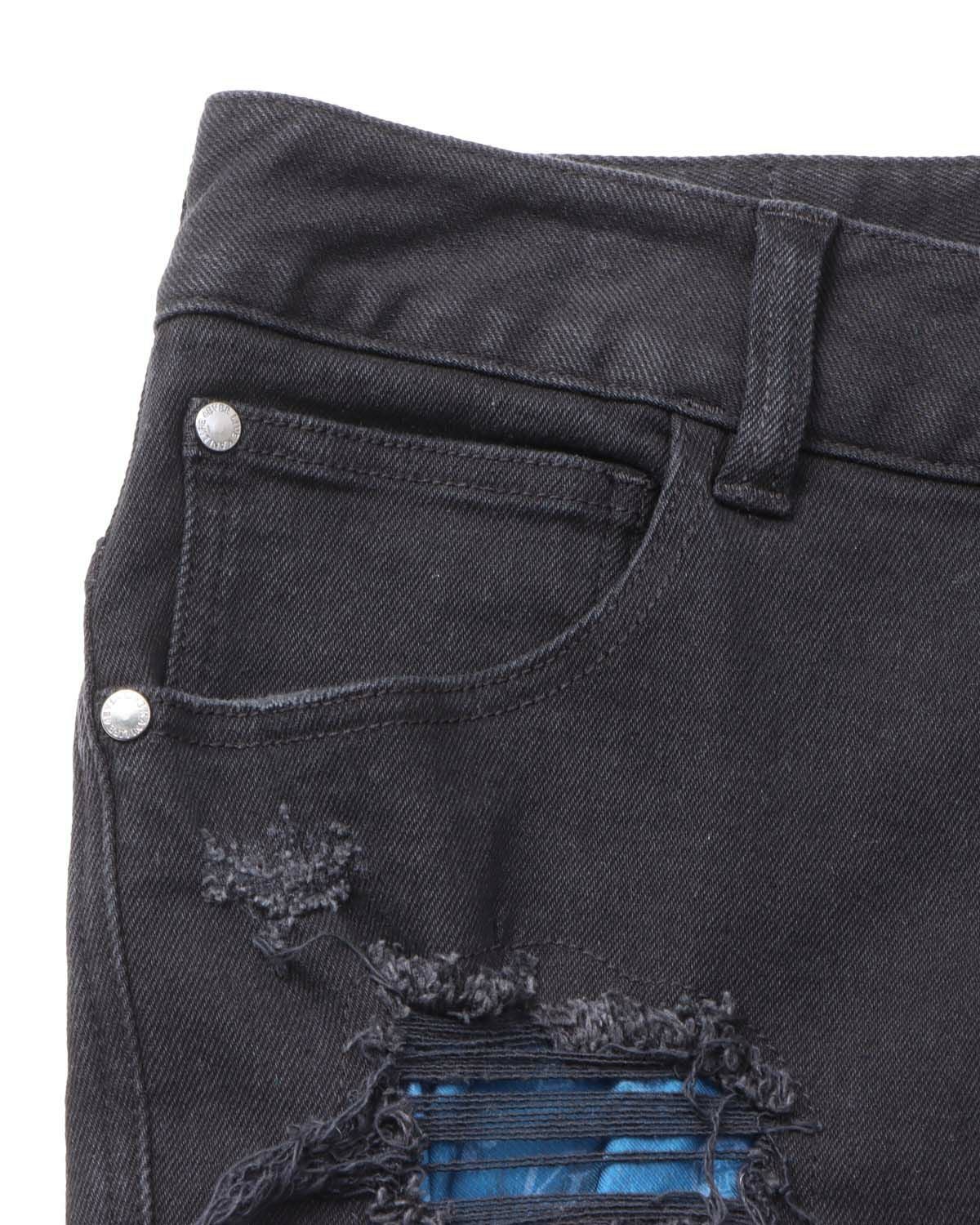 Karl Kani] ストレッチ ブルー ダメージ ブラック デニムパンツ | PEET