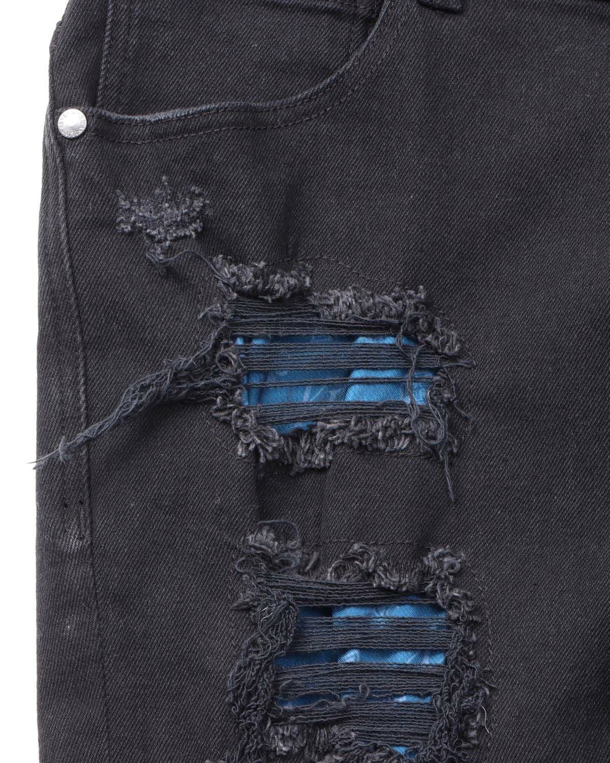 Karl Kani] ストレッチ ブルー ダメージ ブラック デニムパンツ | PEET