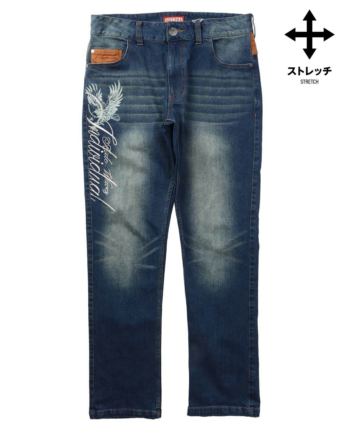GOTCHA] ポリスウェード 切替 ウエスタン ストレッチ デニムパンツ