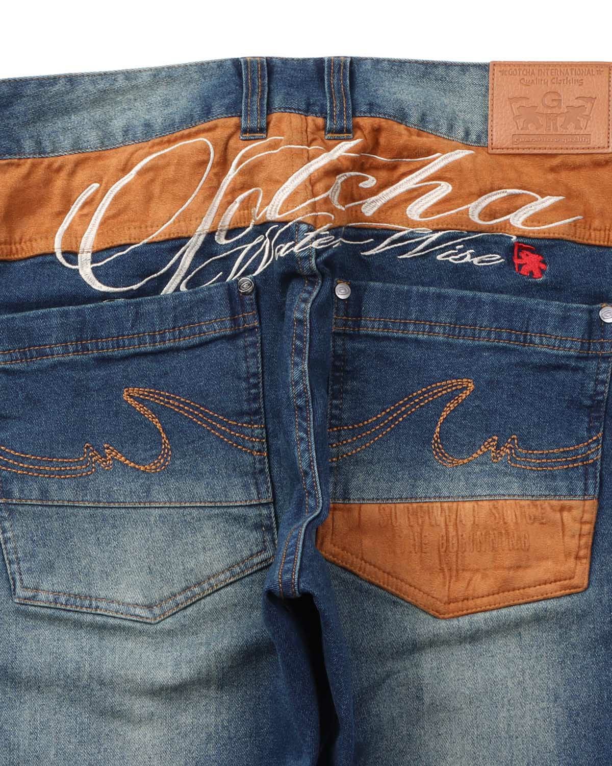 GOTCHA] ポリスウェード 切替 ウエスタン ストレッチ デニムパンツ