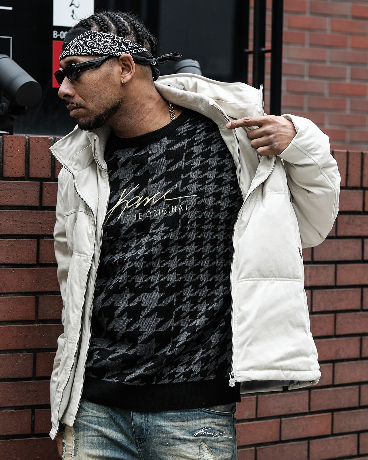 Karl Kani GOLF] 静電気防止 ウォッシャブル カシミヤタッチ BIG 千鳥
