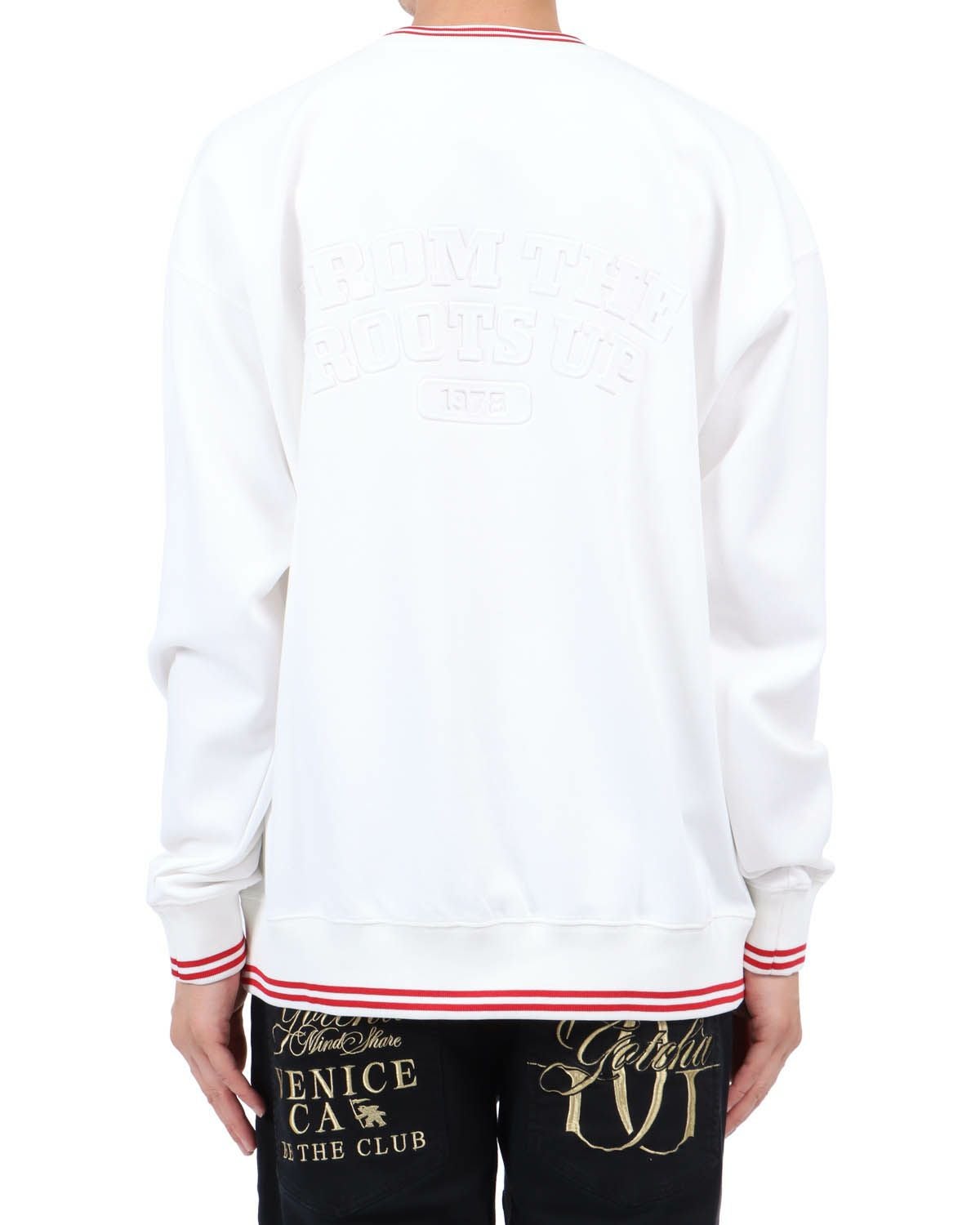 ホワイト：174cm62kg(Lサイズ着用)