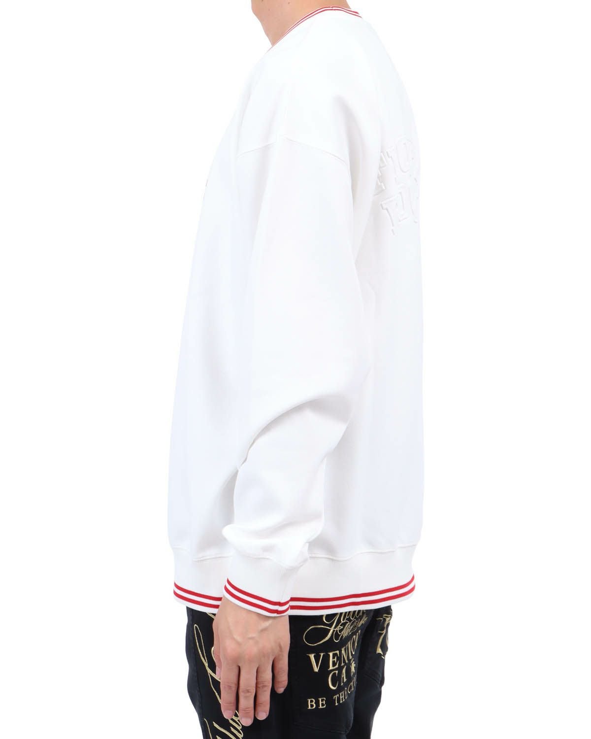 ホワイト：174cm62kg(Lサイズ着用)