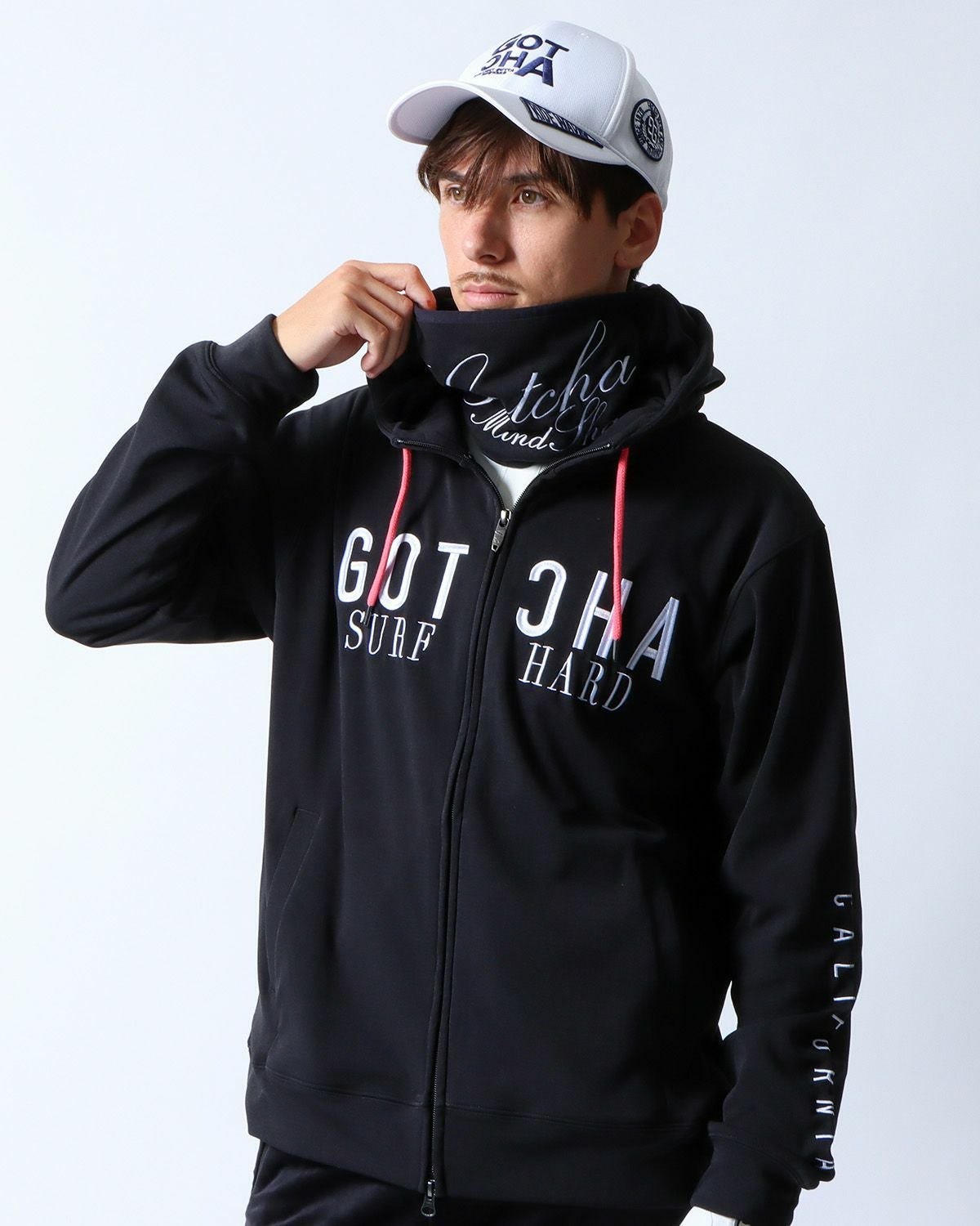 GOTCHA GOLF] 裏起毛 ネックウォーマー付き フルジップ パーカー