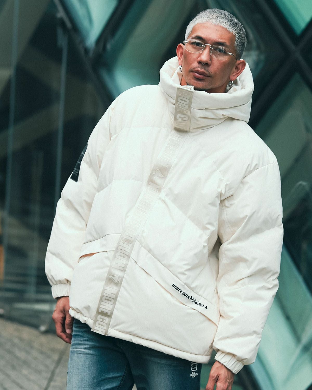 noa-ge ダウンジャケット M ジップアップ ボタンダウン 上着 長袖 ダウン ジャケット アウター 長袖 ポケット ベルト ミディアム丈 無地