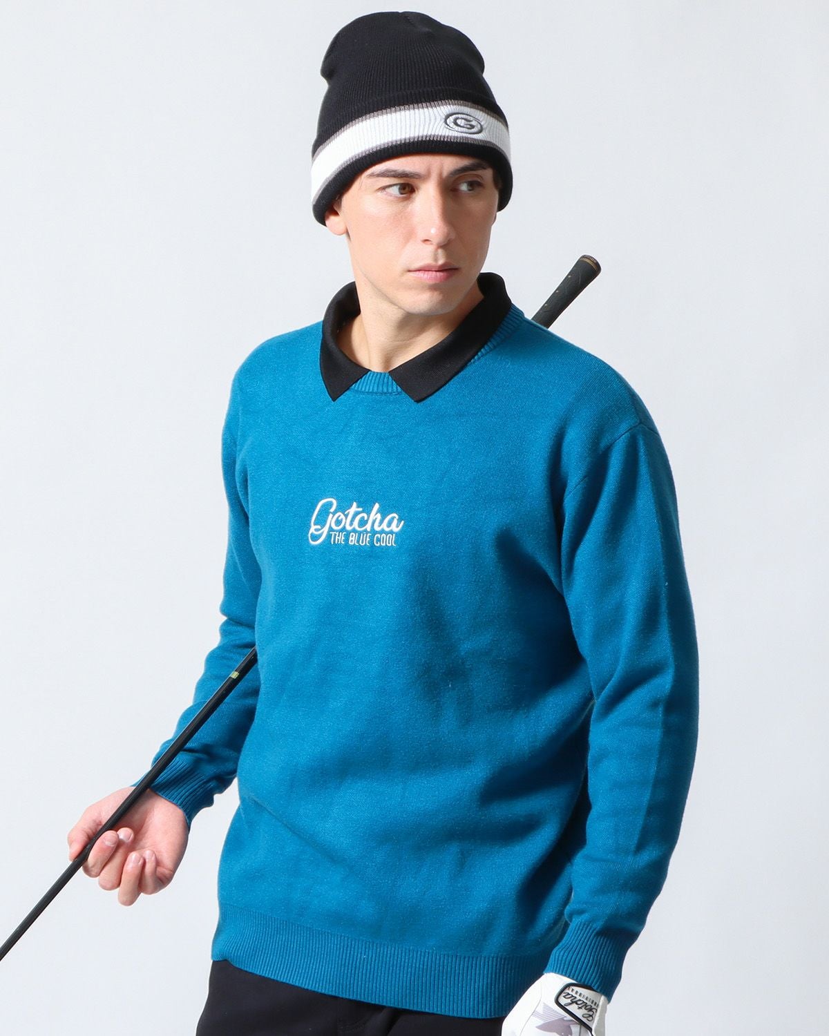 GOTCHA GOLF] 静電気防止 ウォッシャブル もちもち 縦ロゴ クルー