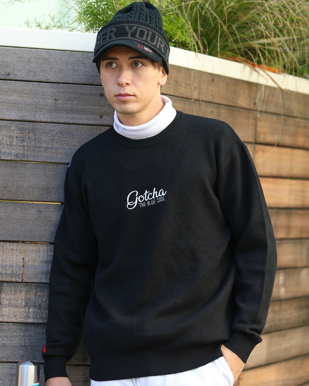 新品タグ付き❣️グッド グリーフCREWNECKNO SLEEVETOP ネイビー GOTCHA GOLF] 静電気防止 ウォッシャブル もちもち 縦ロゴ クルー