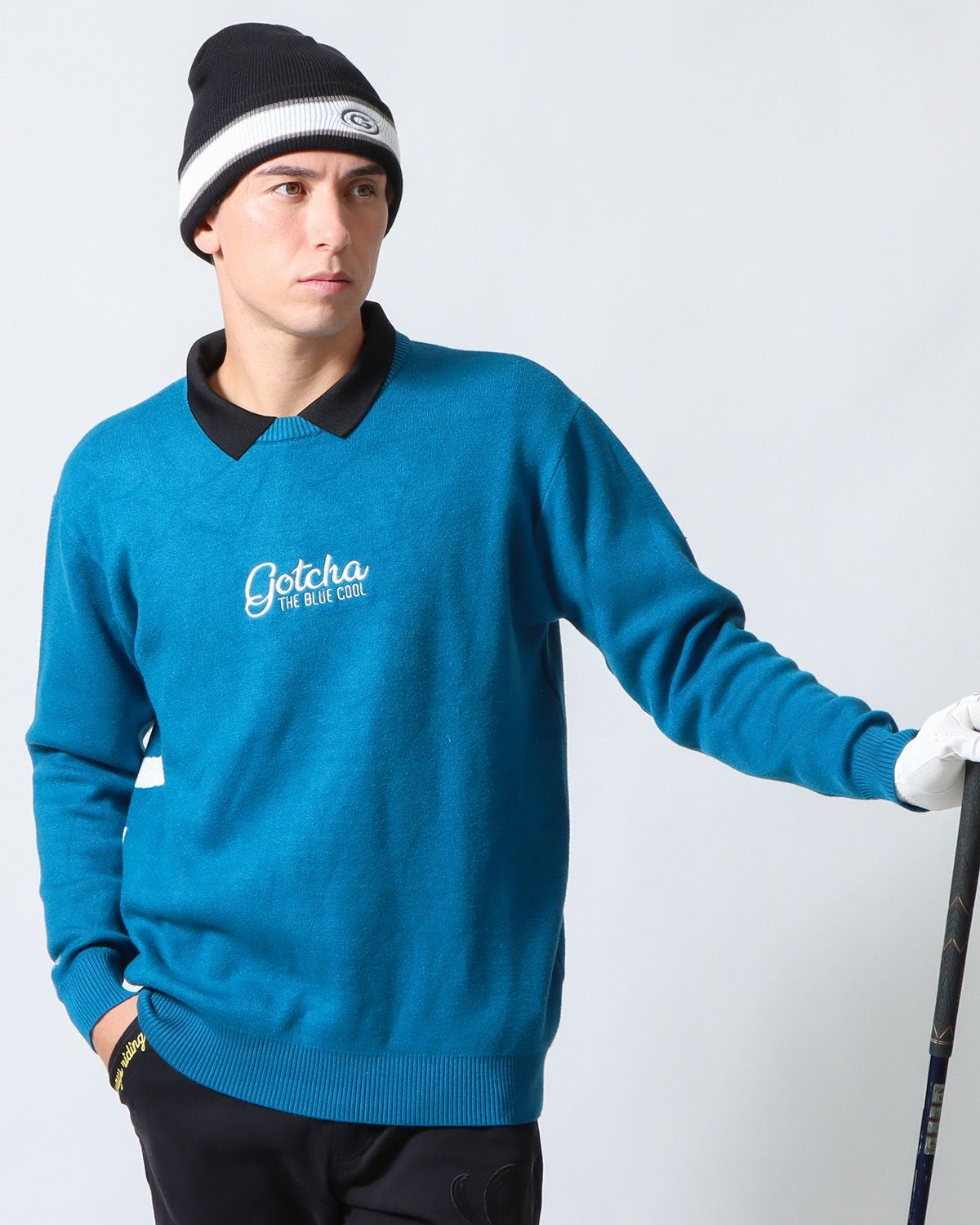 GOTCHA GOLF] 静電気防止 ウォッシャブル もちもち 縦ロゴ クルー