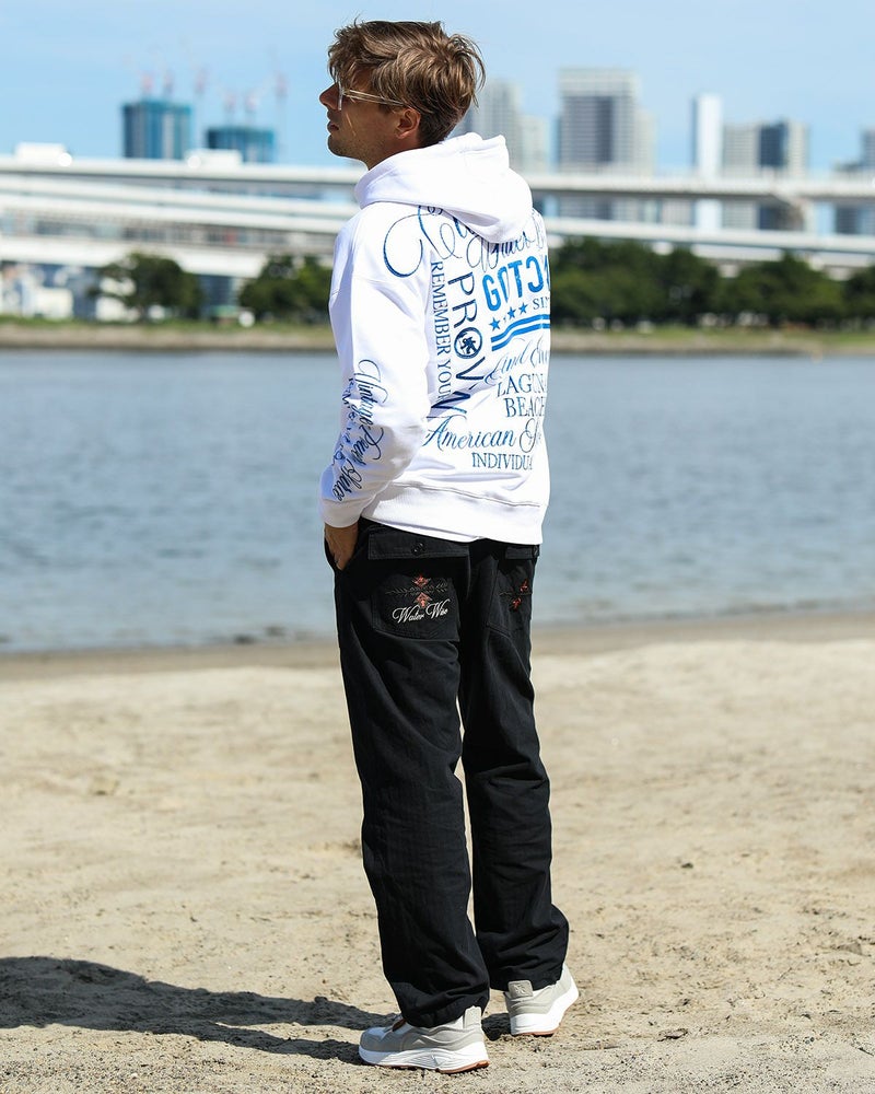 ホワイト：183cm/70kg(Lサイズ着用)