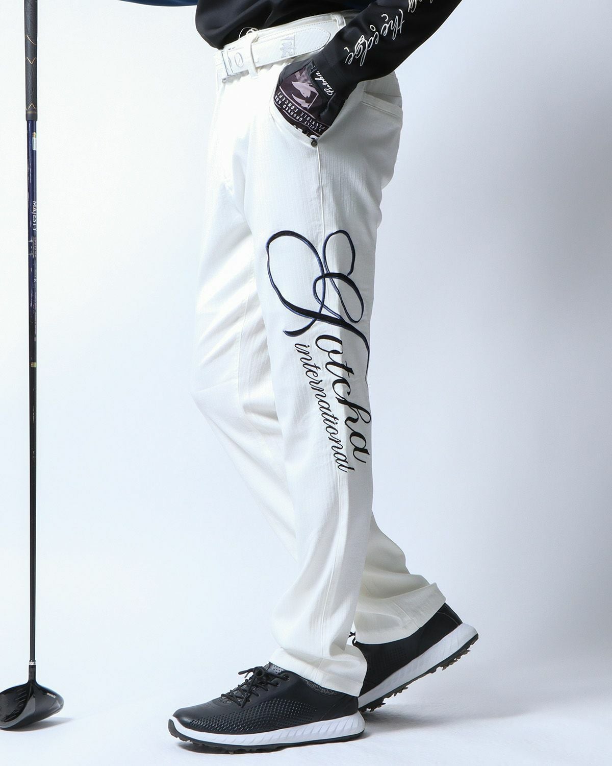 GOTCHA GOLF] スーパーストレッチ ジャカード 脇跨ぎ ロゴパンツ