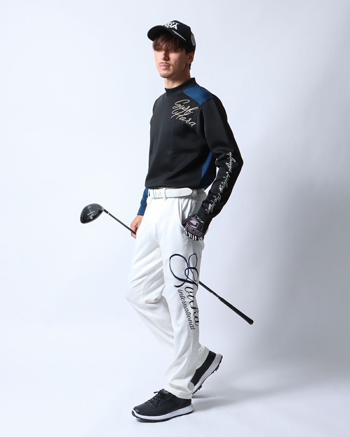 GOTCHA GOLF] スーパーストレッチ ジャカード 脇跨ぎ ロゴパンツ