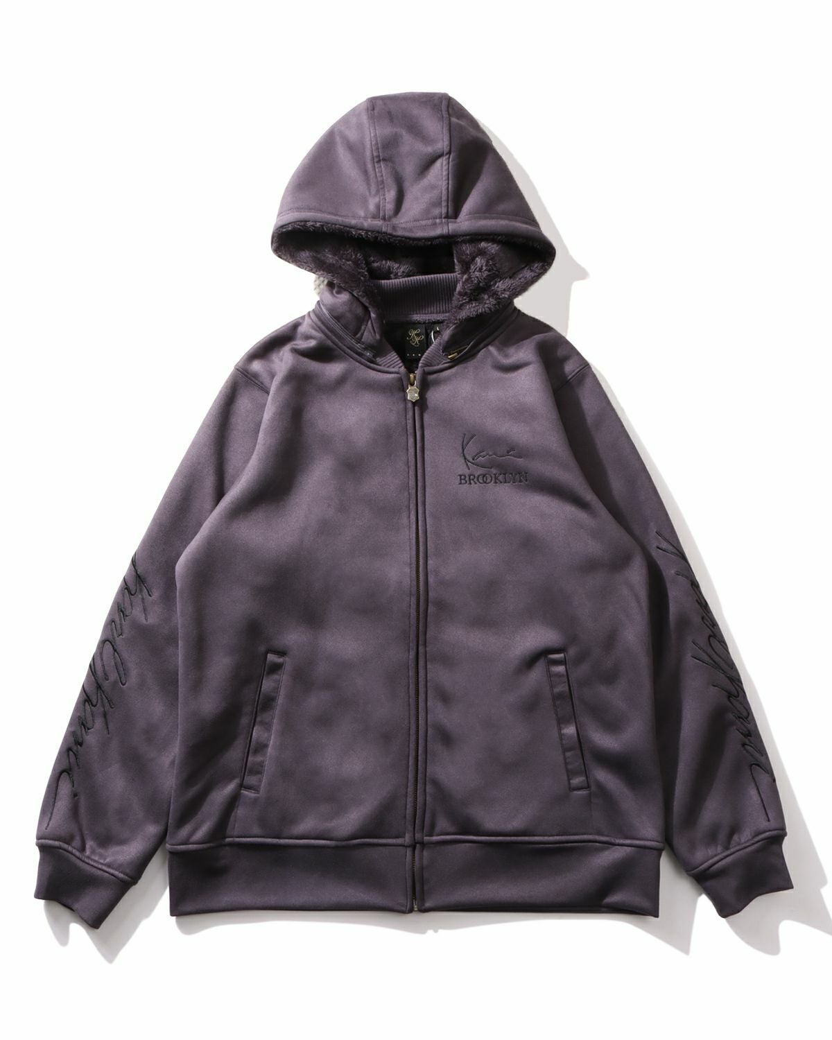 Karl Kani] 撥水 裏ボア ストレッチ スウェード フード脱着 ジップ