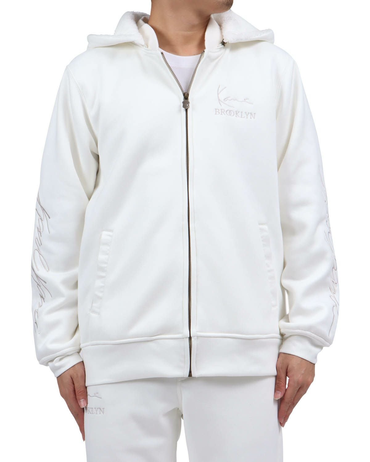 Stone  フードパーカー ホワイト STONE ISLAND ストーンアイランド ポケット フード フルジップ ボア