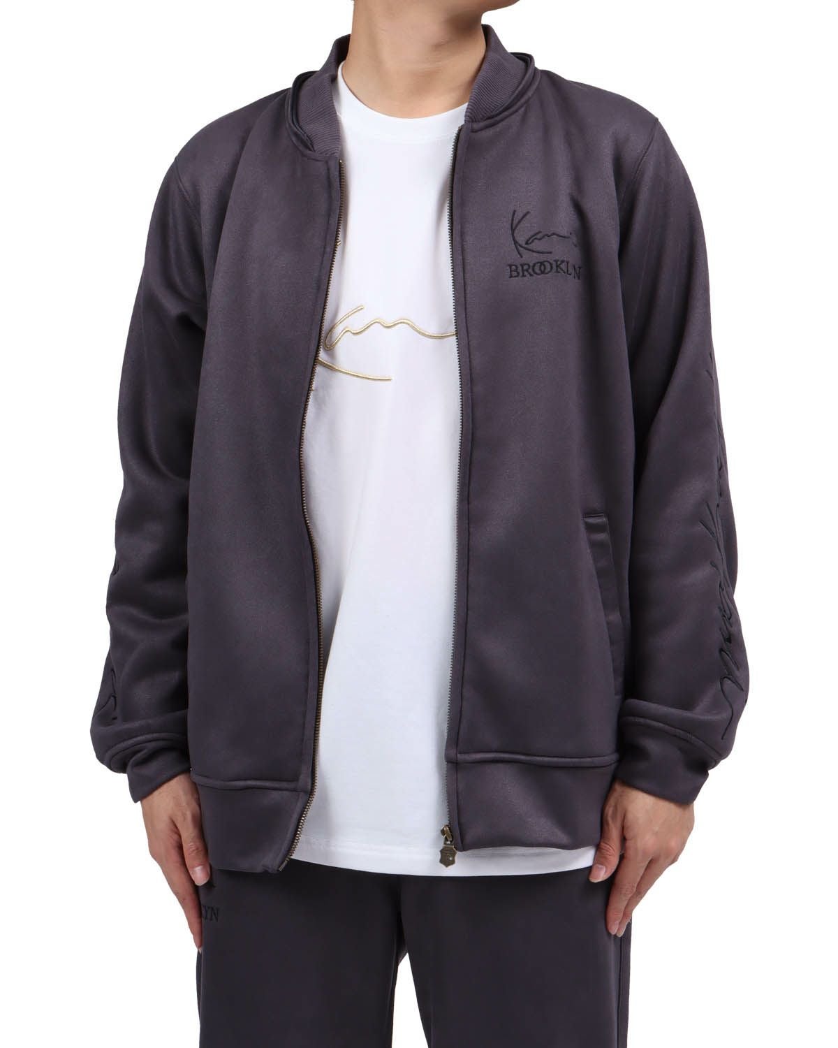 Karl Kani] 撥水 裏ボア ストレッチ スウェード フード脱着 ジップ